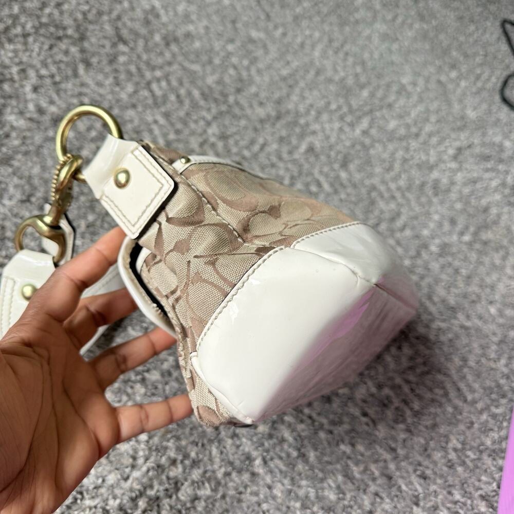 Y2K COACH Brown White Legacy Shoulder Double Turn Lock Signature Bag - Picture 7 of 12